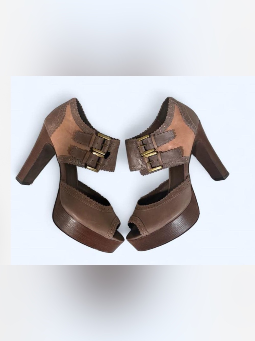 Halogen Two-Tone Brown Platform Mary Jane Heels